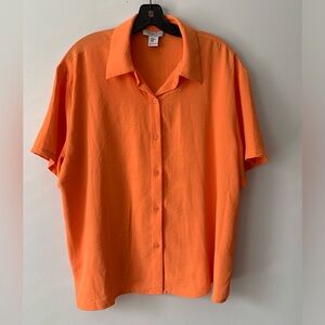 Rachel Zoe Vibrant Orange Button Down Shirt Lightweight Beach Casual
